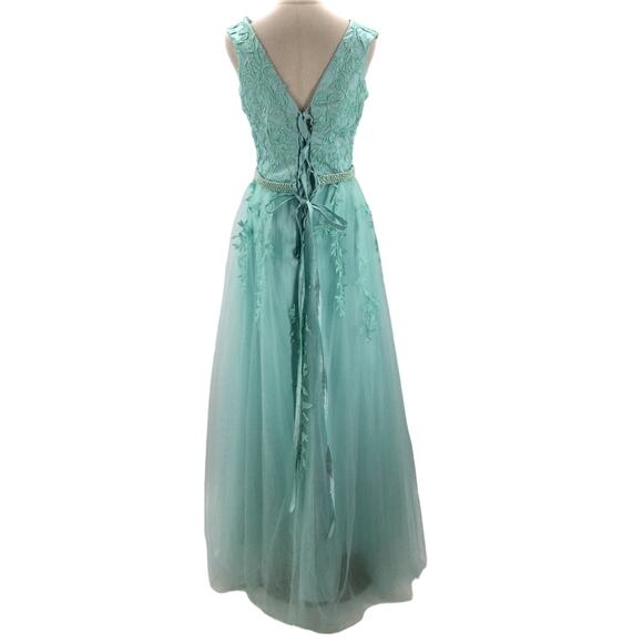 FORMAL SZ 16W blue plus tulle embroidered beaded maxi party prom dress NEW B93 - Picture 2 of 7